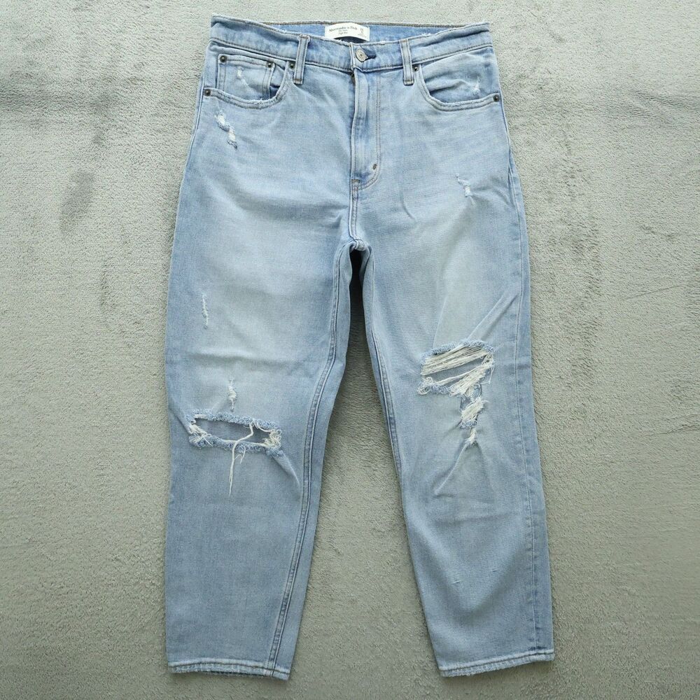 Abercrombie & Fitch Mom Jeans Women's 6S High-Rise Denim 24" Inseam Destroyed